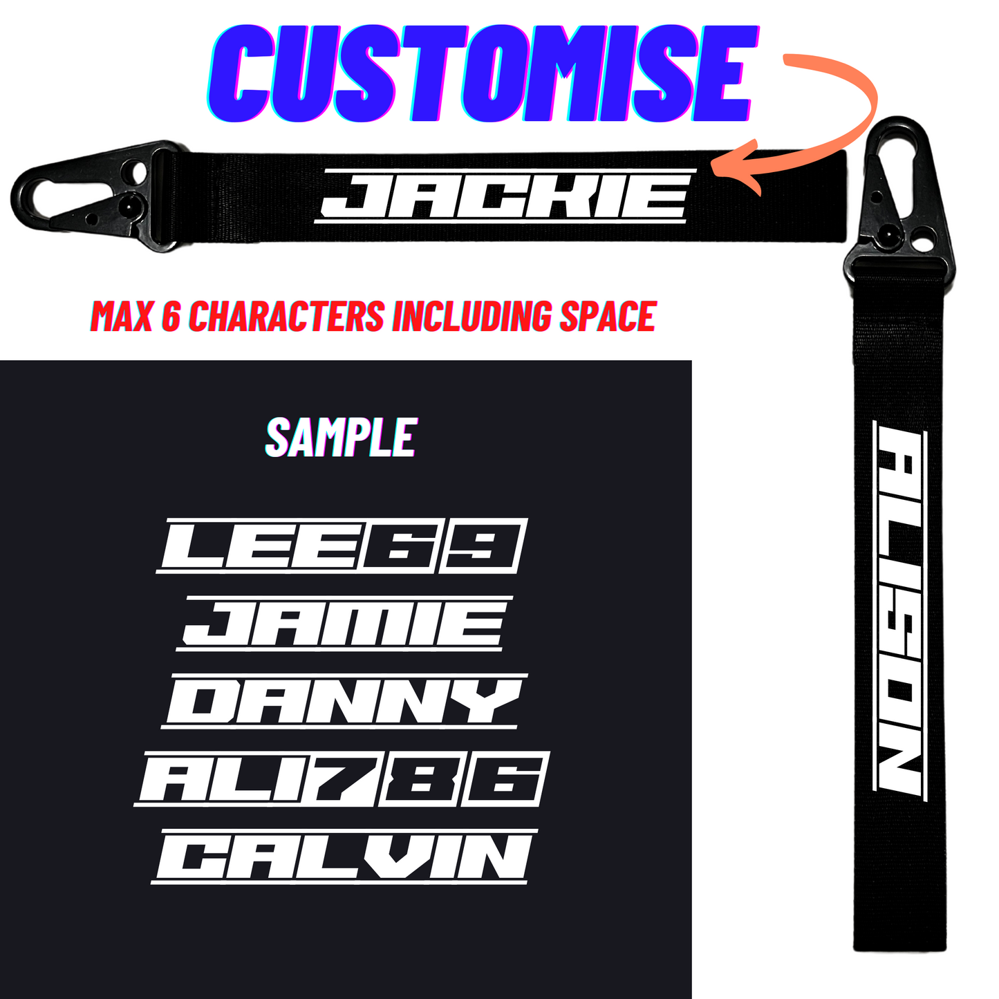 Custom Key Strap with Reflective Suzuka Font