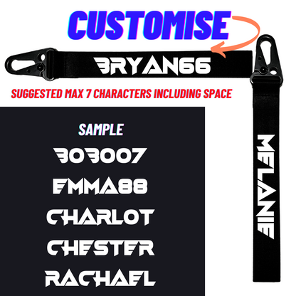 Custom Key Strap with Reflective Bolt Font