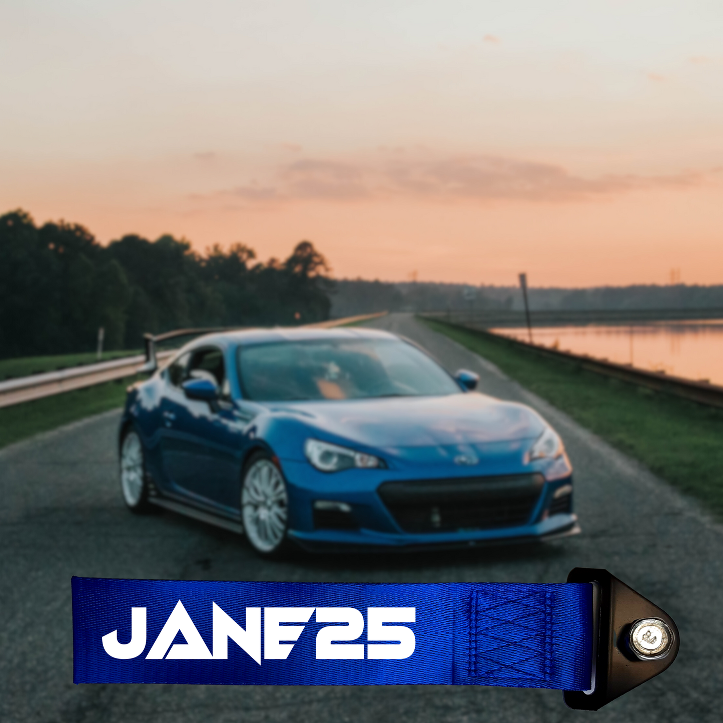 Reflective Custom Blue Tow Strap JDM car